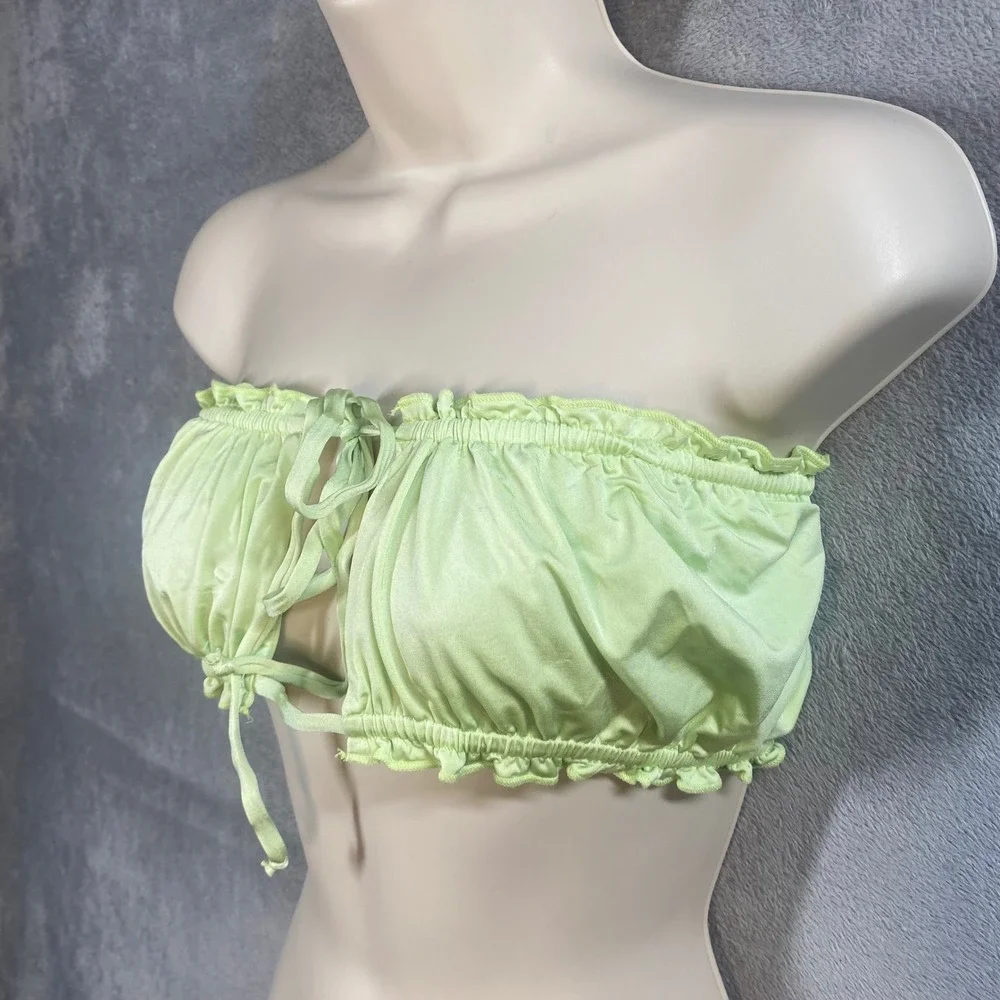 Dippin Daisys Bandeau Bikini Top Large Lime Green Ruched Front‎ Tie Y2k Beach